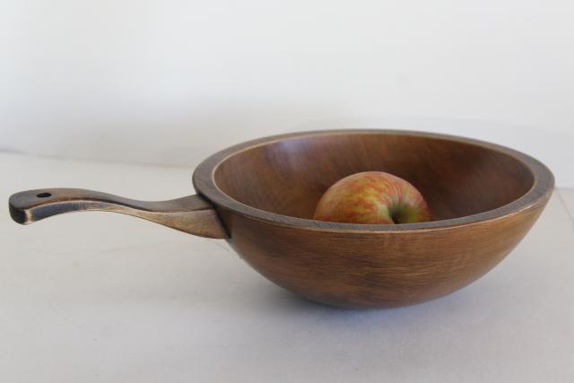 photo of vintage Munising wood bowl with handle, rustic farmhouse country primitive #1