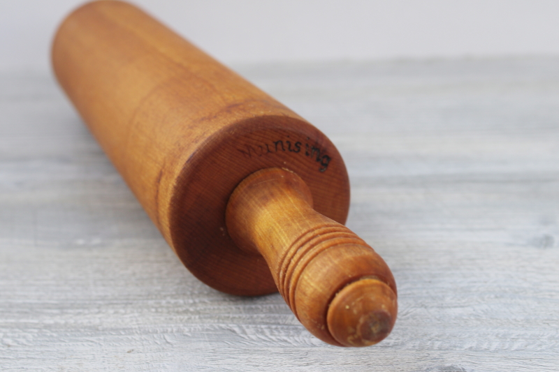 photo of vintage Munising wood rolling pin, rock maple hardwood beeswax finish #2