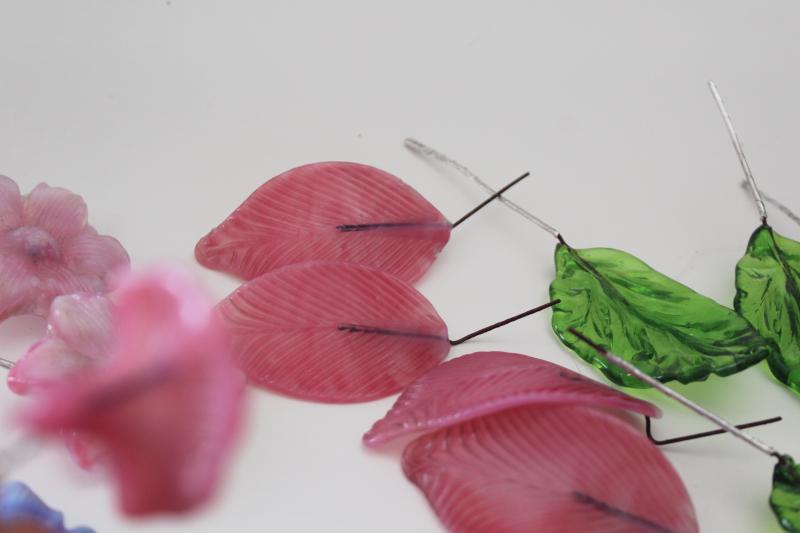 photo of vintage Murano art glass flowers, flower petals and leaves w/ wire stems #10