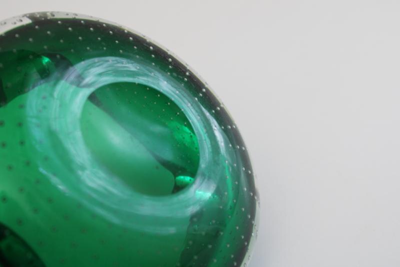 photo of vintage Murano glass ashtray or bowl, bullicante bubbles, green clear sommerso glass #2