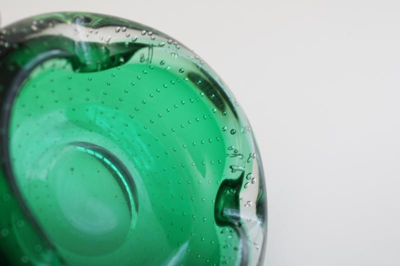photo of vintage Murano glass ashtray or bowl, bullicante bubbles, green clear sommerso glass #3