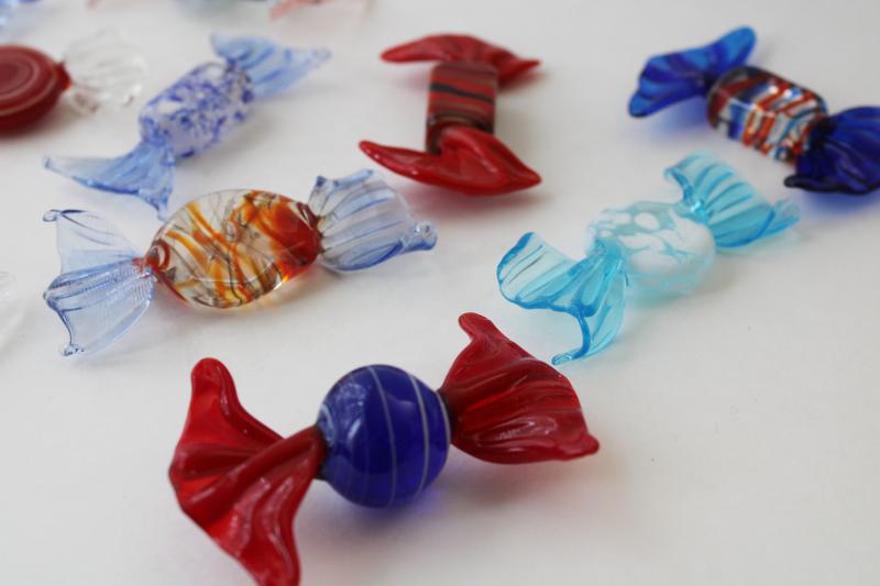 photo of vintage Murano glass candy, hand blown art glass hard candies, stripes, confetti #2