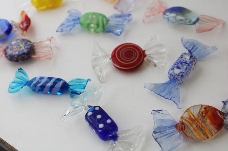 photo of vintage Murano glass candy, hand blown art glass hard candies, stripes, confetti #6