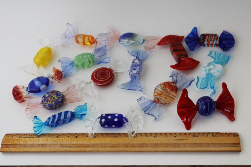 photo of vintage Murano glass candy, hand blown art glass hard candies, stripes, confetti #7