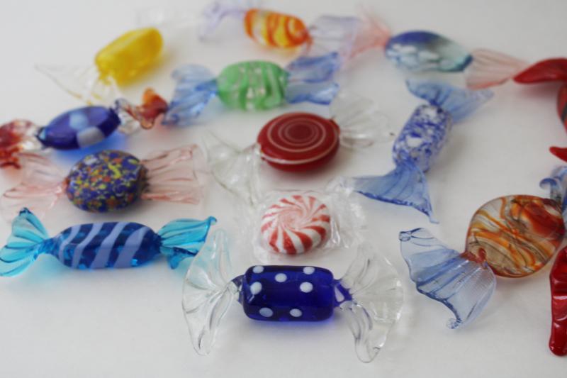 photo of vintage Murano glass candy, hand blown art glass hard candies, stripes, confetti #8