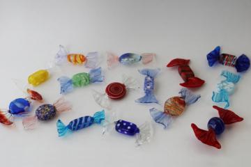 catalog photo of vintage Murano glass candy, hand blown art glass hard candies, stripes, confetti