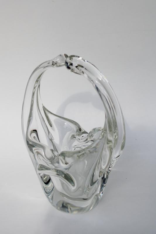 photo of vintage Murano glass free form art glass basket, hand blown crystal clear glass #1