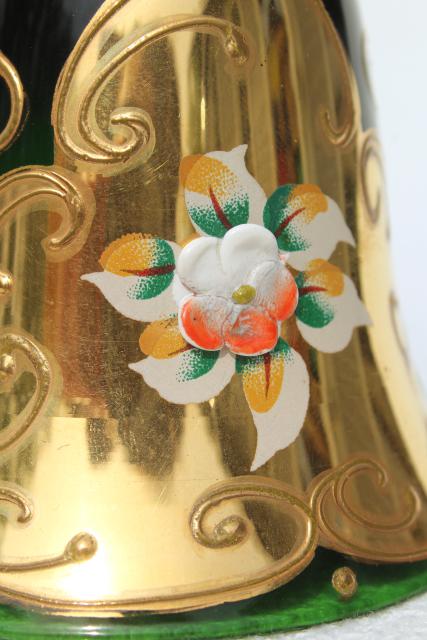 photo of vintage Murano glass table service bell, hand painted flowers encrusted gold #7