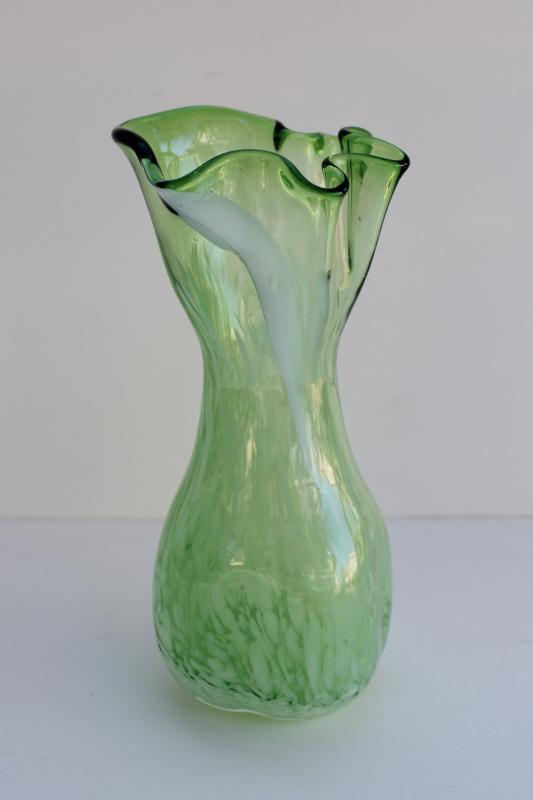 photo of vintage Murano hand blown glass vase, pale jade green w/ white #1