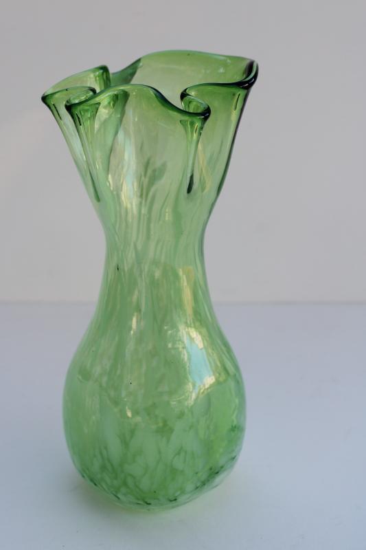 photo of vintage Murano hand blown glass vase, pale jade green w/ white #4