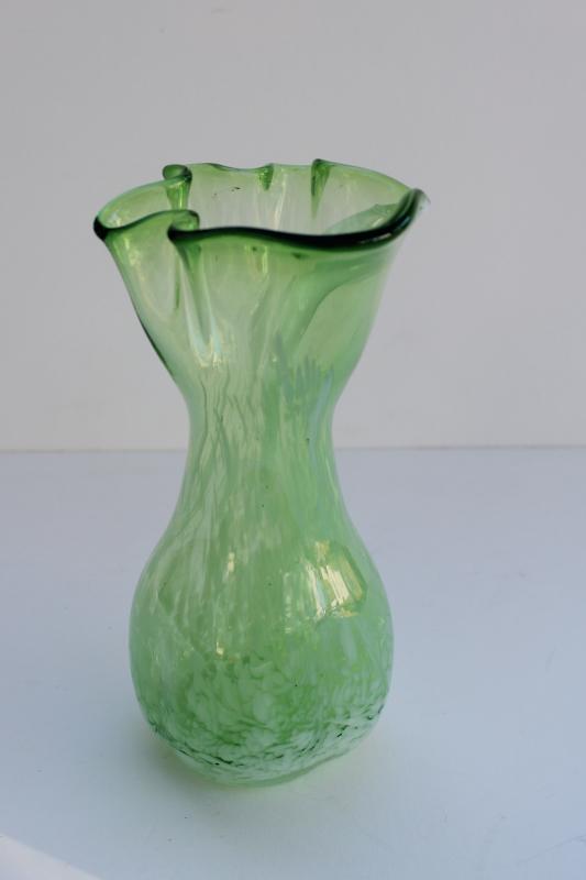 photo of vintage Murano hand blown glass vase, pale jade green w/ white #5