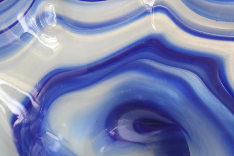 photo of vintage Murano style Sooner? art glass swan, cobalt blue slag glass large bowl or planter #3