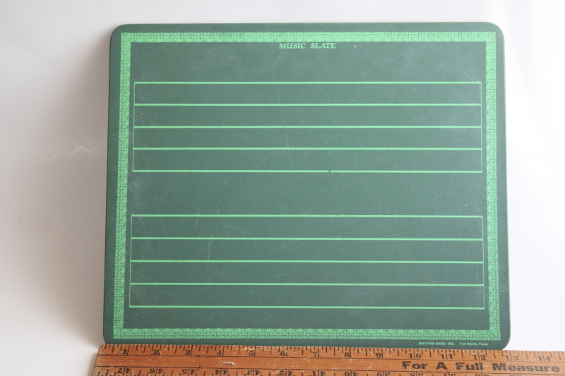 photo of vintage Music Slate chalkboard, childs toy blackboard green w/ lines for writing musical notes #1
