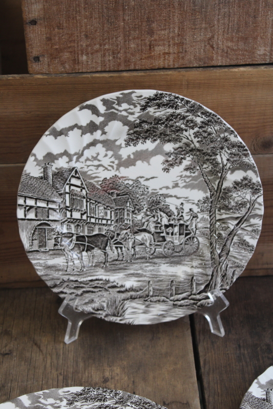 photo of vintage Myott England Royal Mail brown transferware white china dinner plates #2