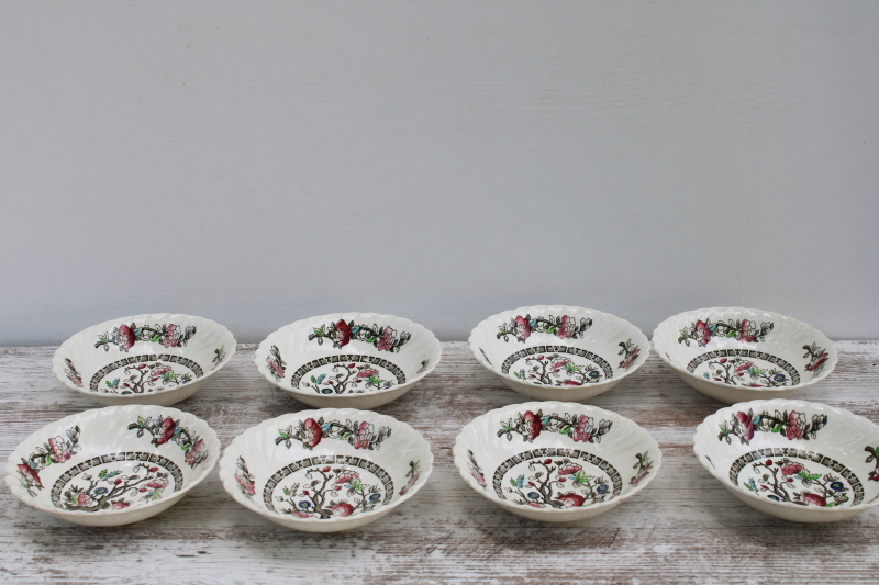 photo of vintage Myott Staffordshire china, Indian Tree pattern cereal bowls set of 8, India tree of life  #1