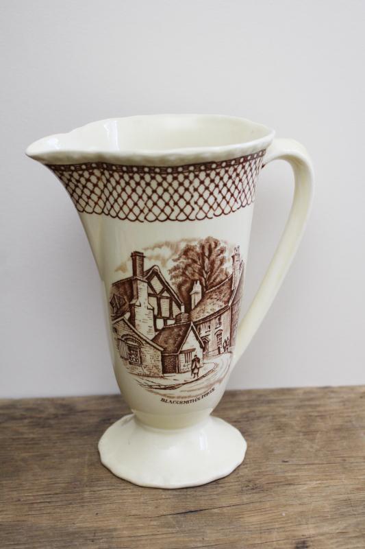 photo of vintage Myott Staffordshire china pitcher, Blacksmith's Forge Shakespeare Land #1