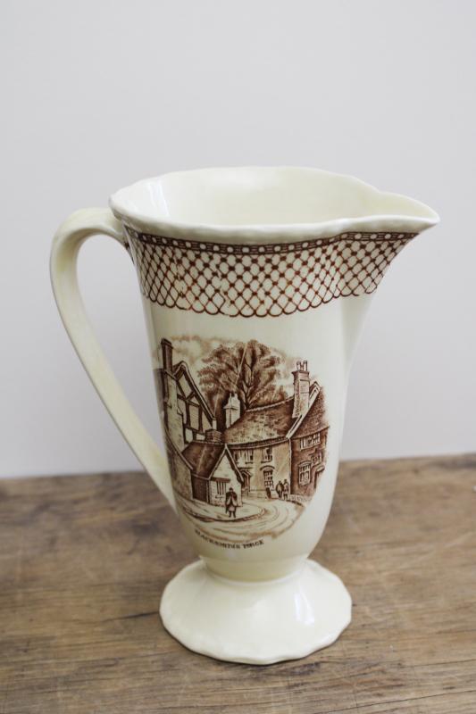 photo of vintage Myott Staffordshire china pitcher, Blacksmith's Forge Shakespeare Land #4