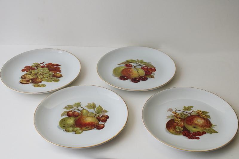 photo of vintage Myott Staffordshire china plates, fruit pattern dessert or salad plates #1