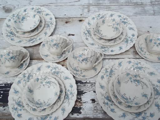 photo of vintage Myott forget-me-not Staffordshire china set, bowls, plates, cups #1