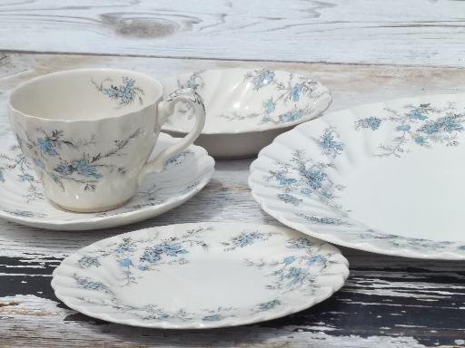 photo of vintage Myott forget-me-not Staffordshire china set, bowls, plates, cups #2