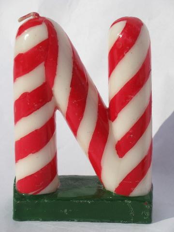 photo of vintage NOEL Christmas candles, candy cane striped lettering, big candle letters #2