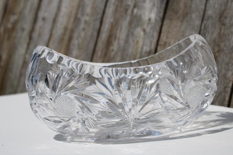 photo of vintage Nachtmann crystal bowl, oval flower boat shape w/ cut pinwheel star #4