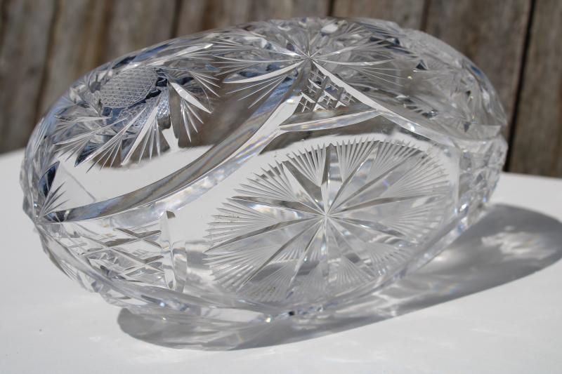 photo of vintage Nachtmann crystal bowl, oval flower boat shape w/ cut pinwheel star #5