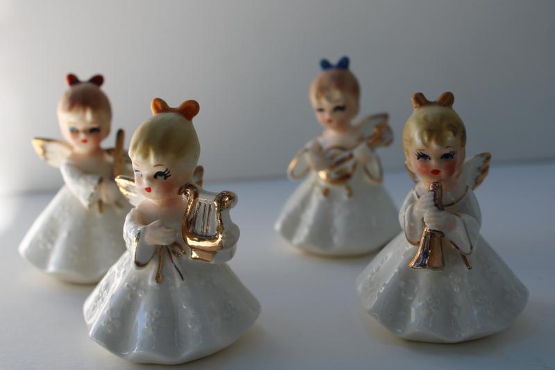 photo of vintage Napco Japan Christmas angels figurines, mini angel band w/ musical instruments #1