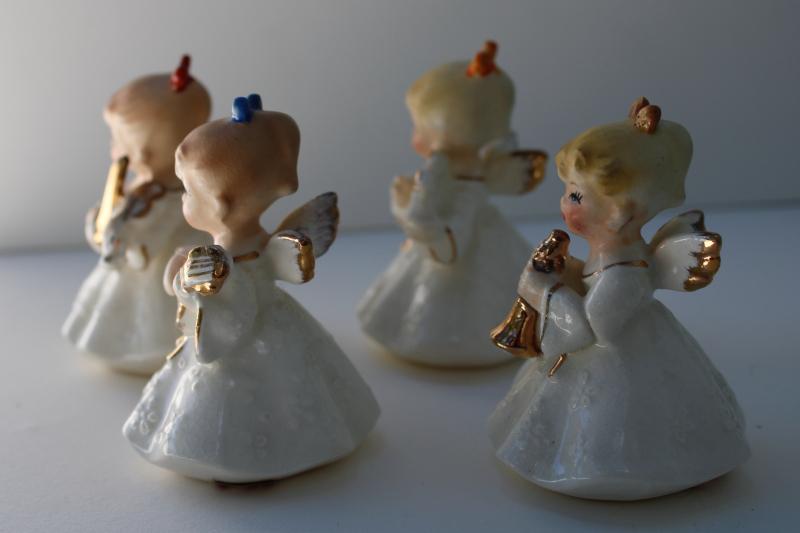 photo of vintage Napco Japan Christmas angels figurines, mini angel band w/ musical instruments #3