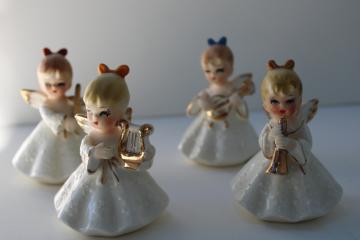 catalog photo of vintage Napco Japan Christmas angels figurines, mini angel band w/ musical instruments