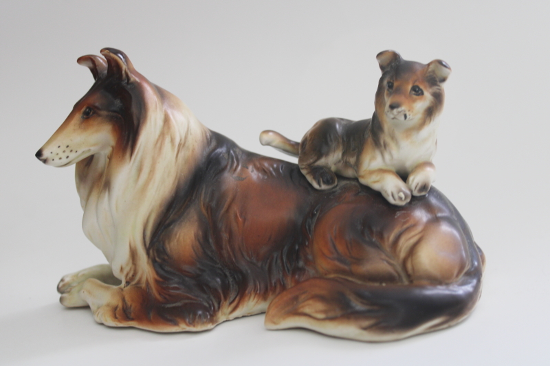 photo of vintage Napco Japan ceramic figurine, mama & puppy collie dog, cute Mothers Day gift! #2