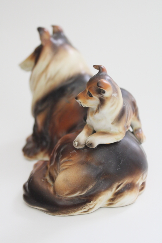 photo of vintage Napco Japan ceramic figurine, mama & puppy collie dog, cute Mothers Day gift! #5