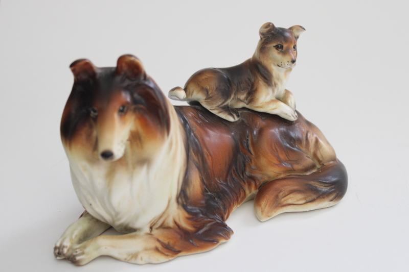 photo of vintage Napco Japan ceramic figurine, mama & puppy collie dog, cute Mothers Day gift! #8
