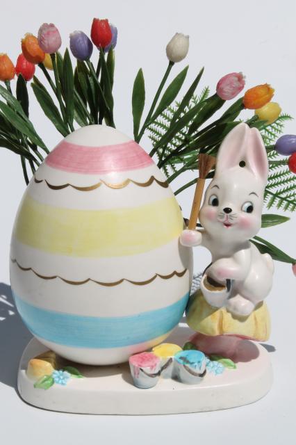 photo of vintage Napco hand-painted china planter, Easter egg & bunny rabbit holiday vase #1