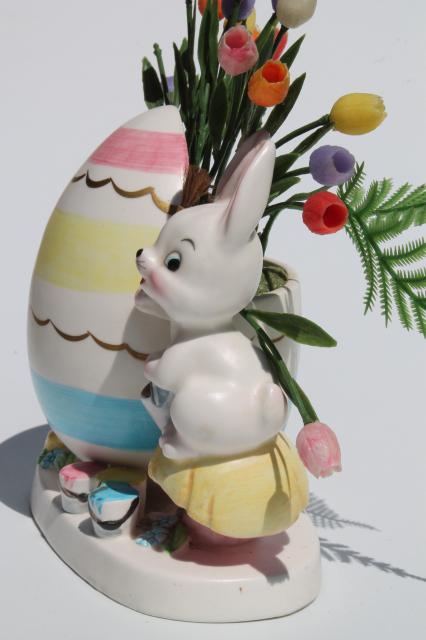 photo of vintage Napco hand-painted china planter, Easter egg & bunny rabbit holiday vase #2