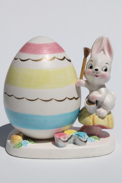 photo of vintage Napco hand-painted china planter, Easter egg & bunny rabbit holiday vase #5