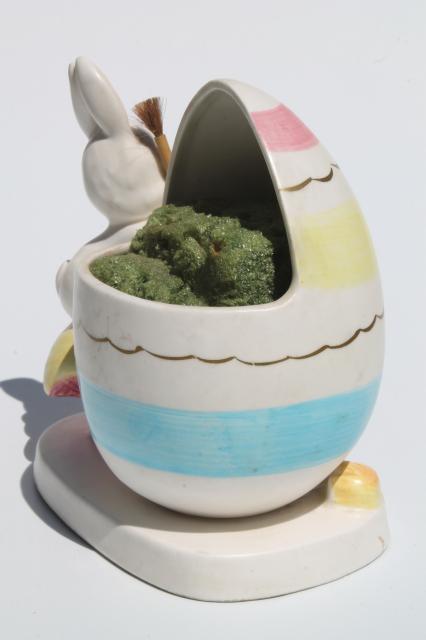 photo of vintage Napco hand-painted china planter, Easter egg & bunny rabbit holiday vase #6