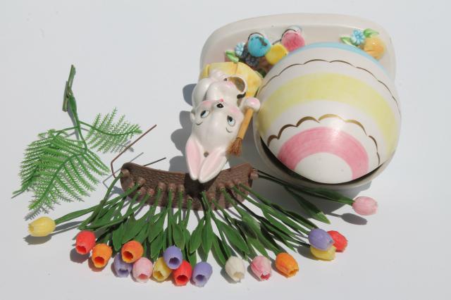 photo of vintage Napco hand-painted china planter, Easter egg & bunny rabbit holiday vase #7