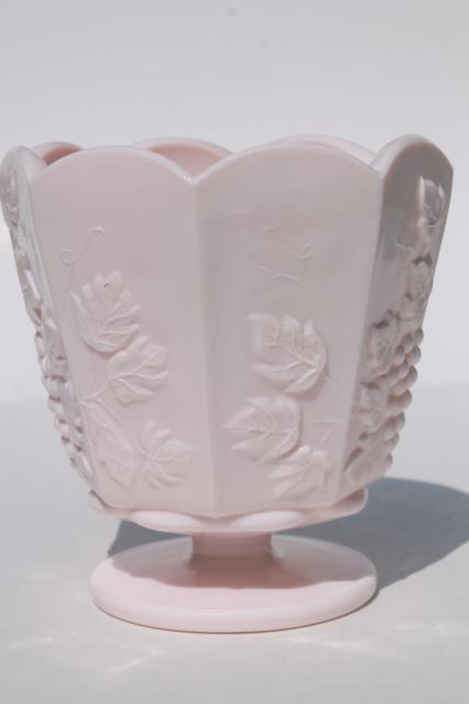 photo of vintage Napco label shell pink milk glass paneled grape planter pot vase #2
