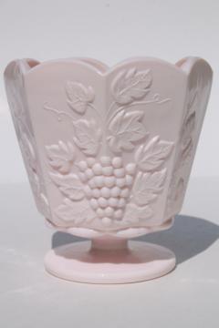 catalog photo of vintage Napco label shell pink milk glass paneled grape planter pot vase