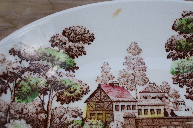 photo of vintage Nasco Japan china Holiday pattern bowl w/ Japanese countryside, barn, bridge #2