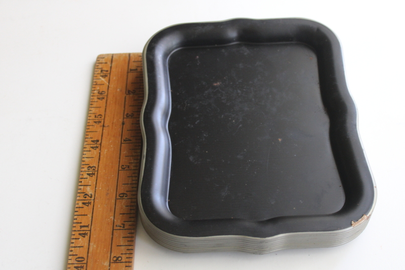 photo of vintage Nashco New York metal tip trays, set of 8 MCM bar cocktail trays w/ matte black finish  #8