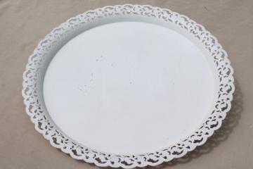 catalog photo of vintage Nashco serving tray, shabby chic lace edge pierced tole tin metal tray 