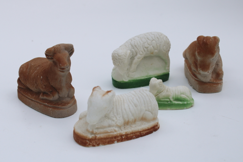 photo of vintage Nativity scene animals, lot bisque or plaster cows & sheep creche figures #1