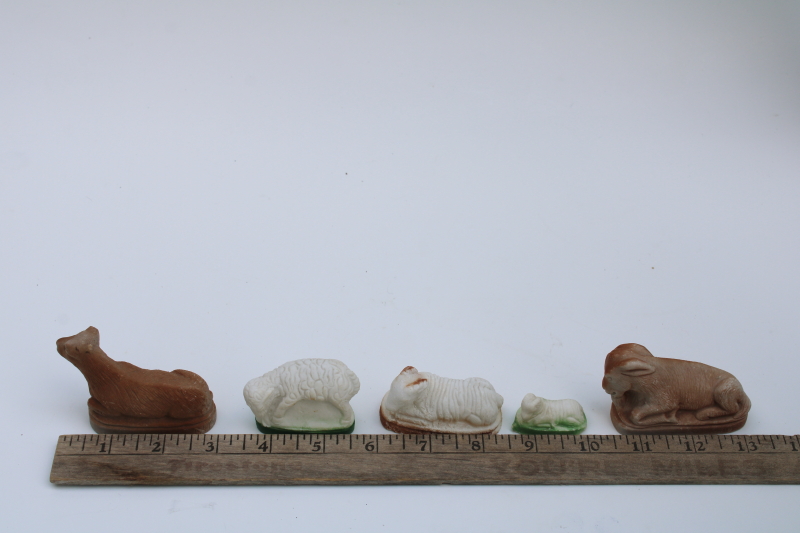 photo of vintage Nativity scene animals, lot bisque or plaster cows & sheep creche figures #2