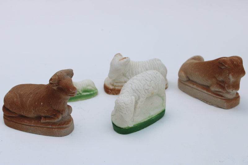 photo of vintage Nativity scene animals, lot bisque or plaster cows & sheep creche figures #5