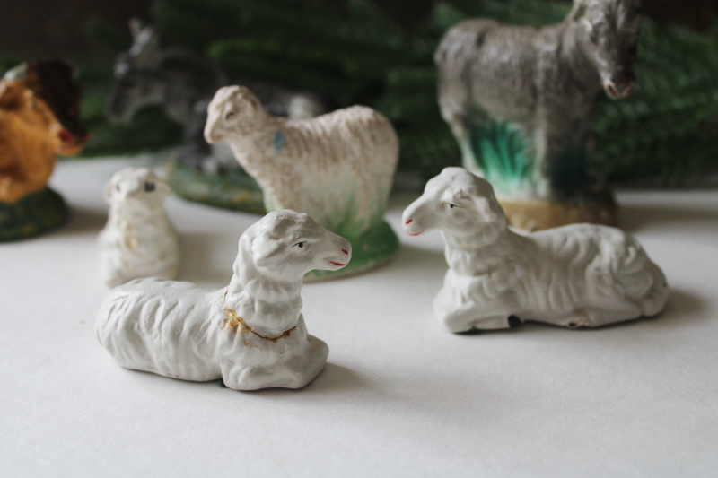 photo of vintage Nativity scene animals, lot of sheep, donkeys, cow Christmas creche figures Italy & Japan #3
