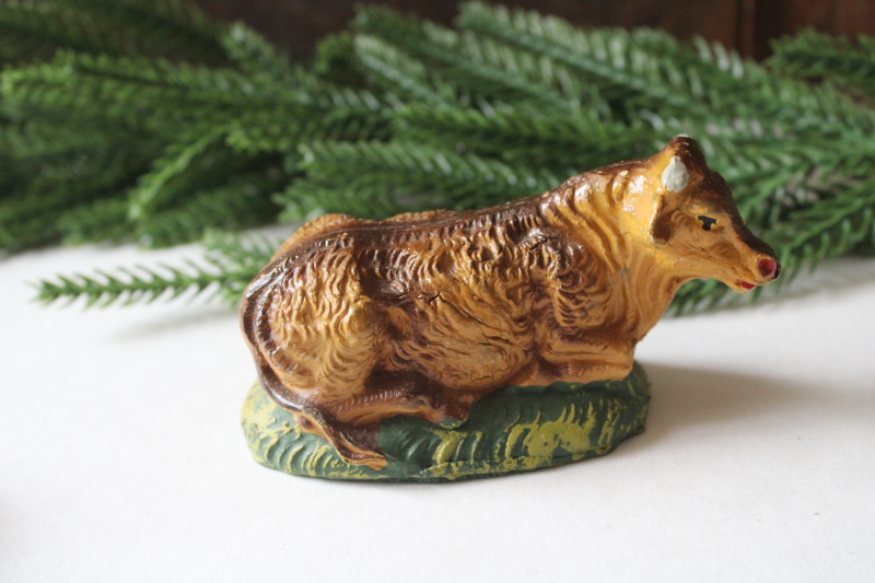 photo of vintage Nativity scene animals, lot of sheep, donkeys, cow Christmas creche figures Italy & Japan #9