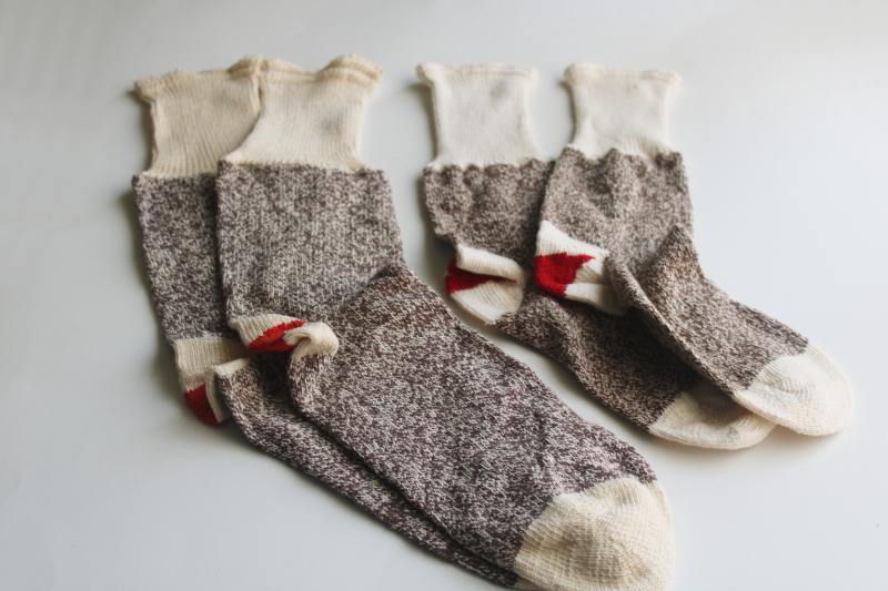 photo of vintage Nelson Rockford red heel cotton work socks, large & small monkey socks  #1