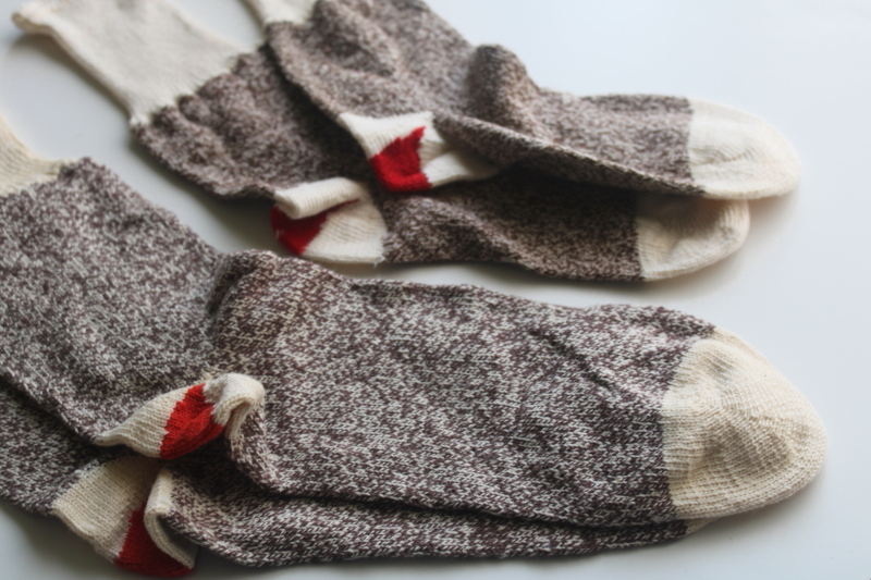 photo of vintage Nelson Rockford red heel cotton work socks, large & small monkey socks  #2